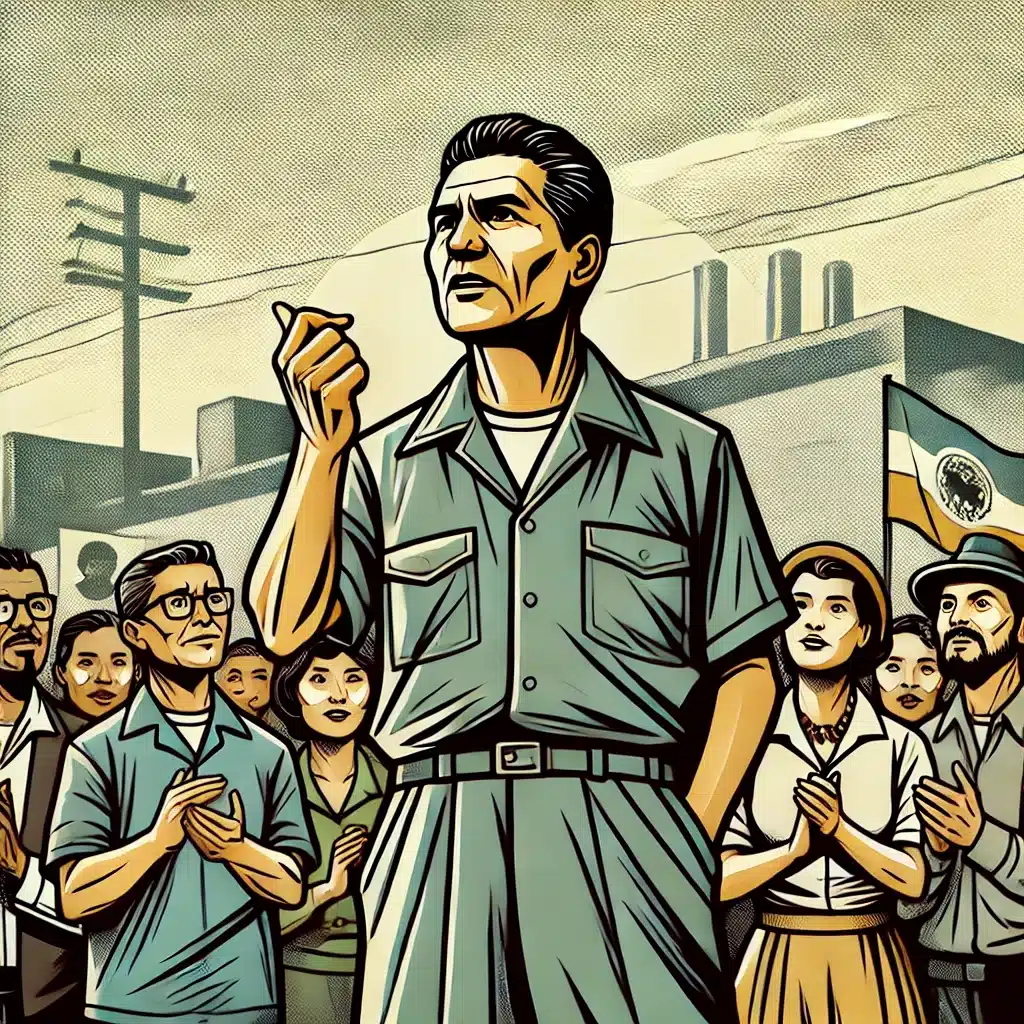 comic Image of Man organizing Chicano ntaive ppl