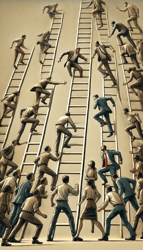 people fighting climbing a ladder